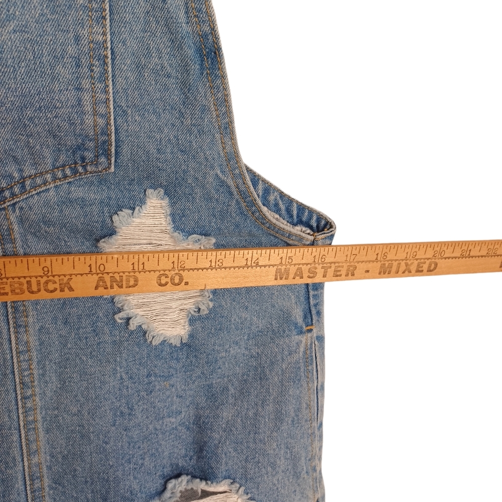 Forever 21 Light Blue Distressed Denim Overall Mini Jumper Dress - Picture 6 of 7